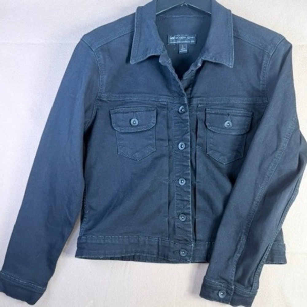Lee Modern Series Women's L Black Stretch Denim Trucker Jacket Button Front